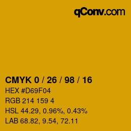 Color code: CMYK 0 / 26 / 98 / 16 | qconv.com