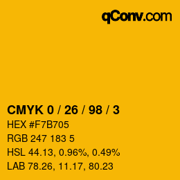 Color code: CMYK 0 / 26 / 98 / 3 | qconv.com
