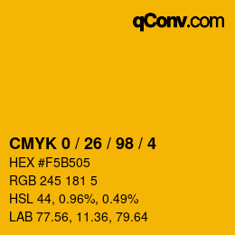 Color code: CMYK 0 / 26 / 98 / 4 | qconv.com