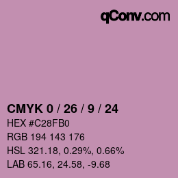 カラーコード: CMYK 0 / 26 / 9 / 24 | qconv.com