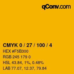カラーコード: CMYK 0 / 27 / 100 / 4 | qconv.com