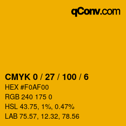 カラーコード: CMYK 0 / 27 / 100 / 6 | qconv.com