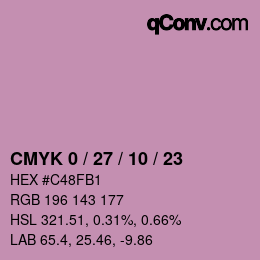 カラーコード: CMYK 0 / 27 / 10 / 23 | qconv.com