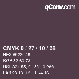 カラーコード: CMYK 0 / 27 / 10 / 68 | qconv.com