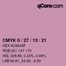 カラーコード: CMYK 0 / 27 / 13 / 21 | qconv.com