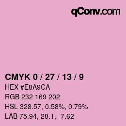 カラーコード: CMYK 0 / 27 / 13 / 9 | qconv.com