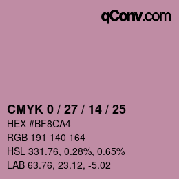 カラーコード: CMYK 0 / 27 / 14 / 25 | qconv.com