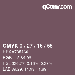 Farbcode: CMYK 0 / 27 / 16 / 55 | qconv.com