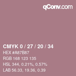 カラーコード: CMYK 0 / 27 / 20 / 34 | qconv.com