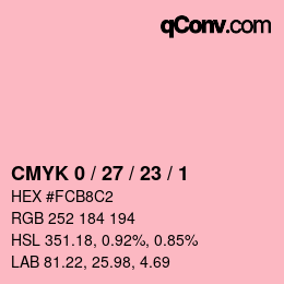 カラーコード: CMYK 0 / 27 / 23 / 1 | qconv.com