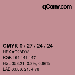 カラーコード: CMYK 0 / 27 / 24 / 24 | qconv.com