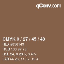 カラーコード: CMYK 0 / 27 / 45 / 48 | qconv.com