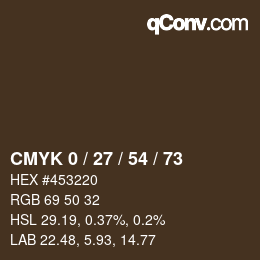 Code couleur: CMYK 0 / 27 / 54 / 73 | qconv.com