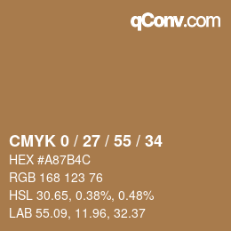 Farbcode: CMYK 0 / 27 / 55 / 34 | qconv.com