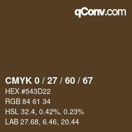 カラーコード: CMYK 0 / 27 / 60 / 67 | qconv.com