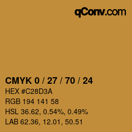 カラーコード: CMYK 0 / 27 / 70 / 24 | qconv.com