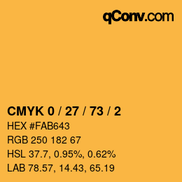 カラーコード: CMYK 0 / 27 / 73 / 2 | qconv.com