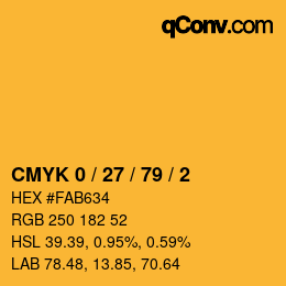 カラーコード: CMYK 0 / 27 / 79 / 2 | qconv.com