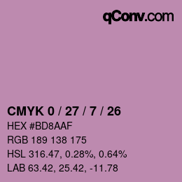 颜色代码: CMYK 0 / 27 / 7 / 26 | qconv.com