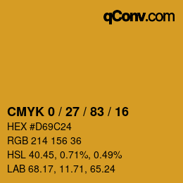 カラーコード: CMYK 0 / 27 / 83 / 16 | qconv.com