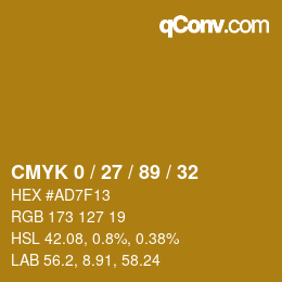カラーコード: CMYK 0 / 27 / 89 / 32 | qconv.com