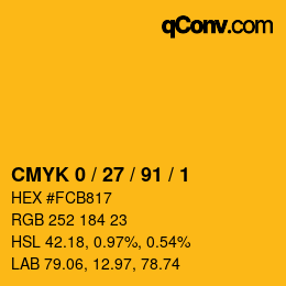 カラーコード: CMYK 0 / 27 / 91 / 1 | qconv.com