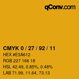 カラーコード: CMYK 0 / 27 / 92 / 11 | qconv.com