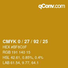 カラーコード: CMYK 0 / 27 / 92 / 25 | qconv.com