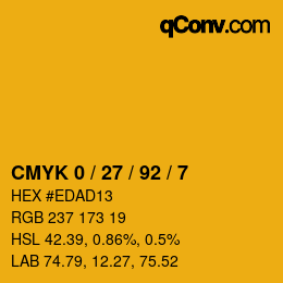 カラーコード: CMYK 0 / 27 / 92 / 7 | qconv.com