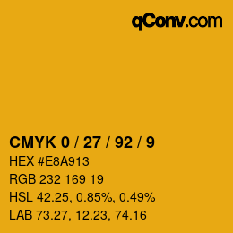 カラーコード: CMYK 0 / 27 / 92 / 9 | qconv.com