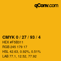 颜色代码: CMYK 0 / 27 / 93 / 4 | qconv.com