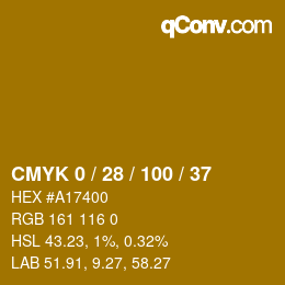 カラーコード: CMYK 0 / 28 / 100 / 37 | qconv.com