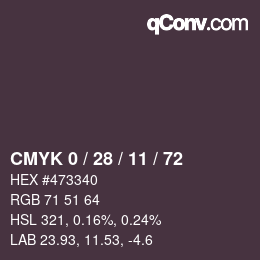 カラーコード: CMYK 0 / 28 / 11 / 72 | qconv.com