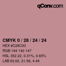 カラーコード: CMYK 0 / 28 / 24 / 24 | qconv.com