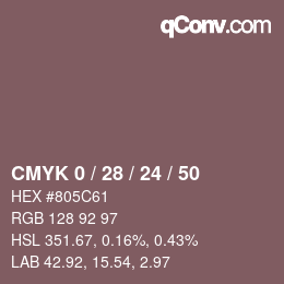 カラーコード: CMYK 0 / 28 / 24 / 50 | qconv.com