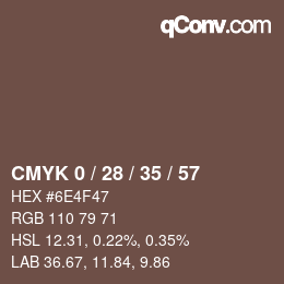 Code couleur: CMYK 0 / 28 / 35 / 57 | qconv.com