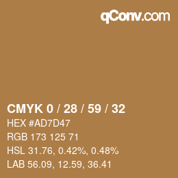 Farbcode: CMYK 0 / 28 / 59 / 32 | qconv.com