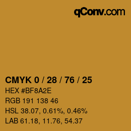 カラーコード: CMYK 0 / 28 / 76 / 25 | qconv.com