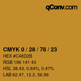 カラーコード: CMYK 0 / 28 / 78 / 23 | qconv.com