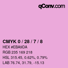 カラーコード: CMYK 0 / 28 / 7 / 8 | qconv.com