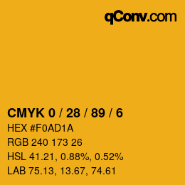 颜色代码: CMYK 0 / 28 / 89 / 6 | qconv.com