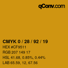 カラーコード: CMYK 0 / 28 / 92 / 19 | qconv.com
