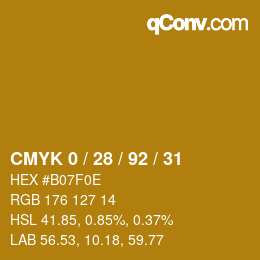 カラーコード: CMYK 0 / 28 / 92 / 31 | qconv.com