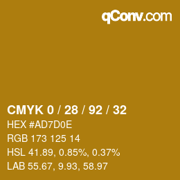 カラーコード: CMYK 0 / 28 / 92 / 32 | qconv.com