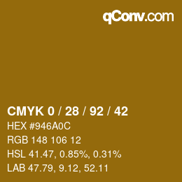 カラーコード: CMYK 0 / 28 / 92 / 42 | qconv.com