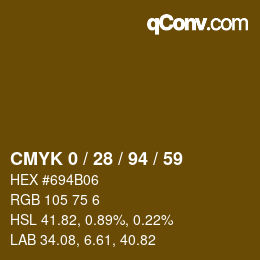 カラーコード: CMYK 0 / 28 / 94 / 59 | qconv.com