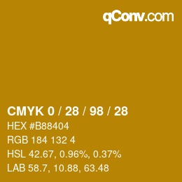 Code couleur: CMYK 0 / 28 / 98 / 28 | qconv.com