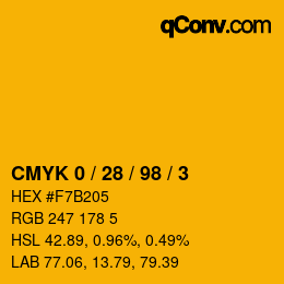 Color code: CMYK 0 / 28 / 98 / 3 | qconv.com