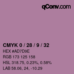 カラーコード: CMYK 0 / 28 / 9 / 32 | qconv.com