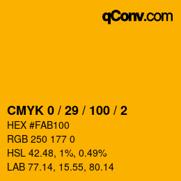 カラーコード: CMYK 0 / 29 / 100 / 2 | qconv.com